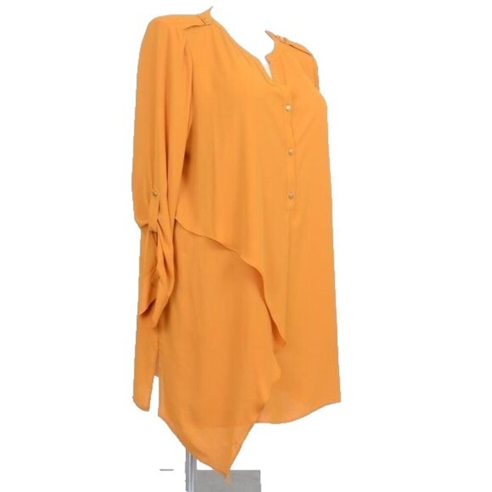 Chico's Sz 3 (XL)‎ Mustard Button Long Sleeve Tunic Top Blouse Flowy Feminine